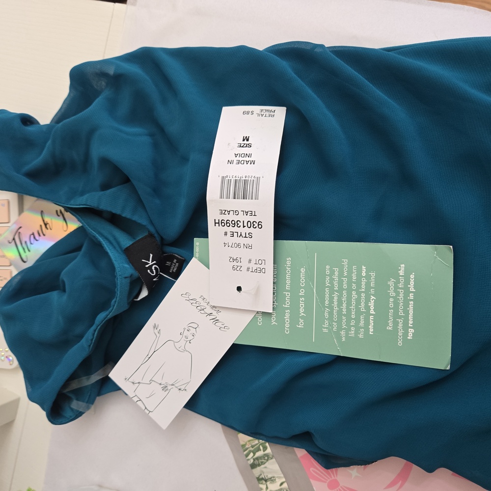 NWT MSK Teal Embellished Cape Overlay Dress Size M - Picture 11 of 14